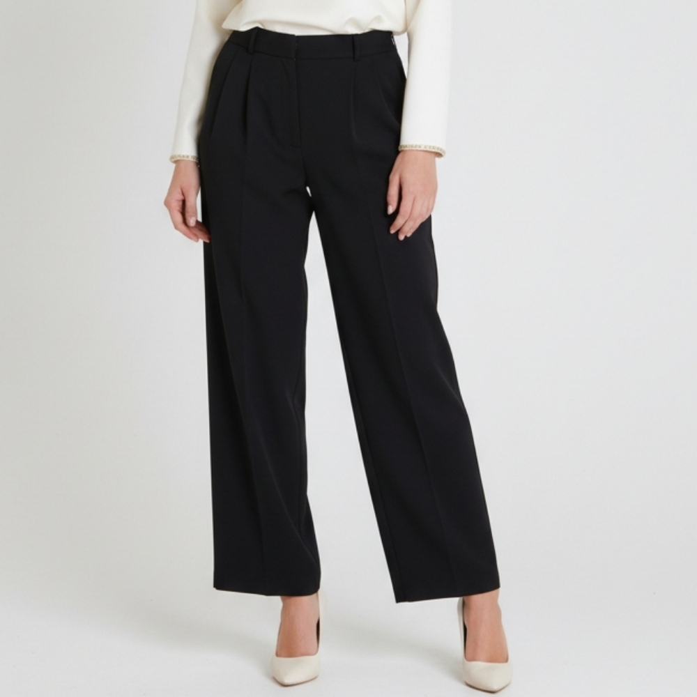 Giorgio Armani Vintage Black Fine Wool Wide Leg Slacks Trousers Pants 48 12 Bx30